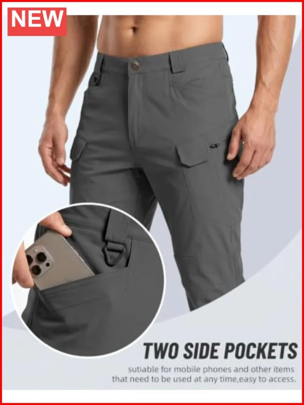 Men's Cargo Tactical Pants Work Hiking Trousers Waterproof Lightweight Elastic